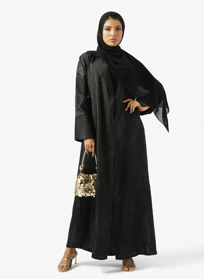 hayas closet Floral Embroidered Open Front Wide Lapel Collar Abaya - Image 1